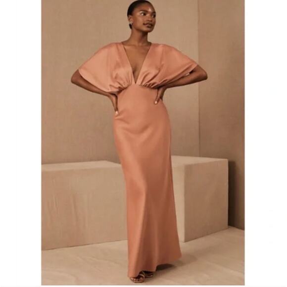 ANTHROPOLOGIE x BHLDN Leila Satin Charmeuse Dress Sedona Sunset Sz 4 {FF54} - Picture 2 of 8